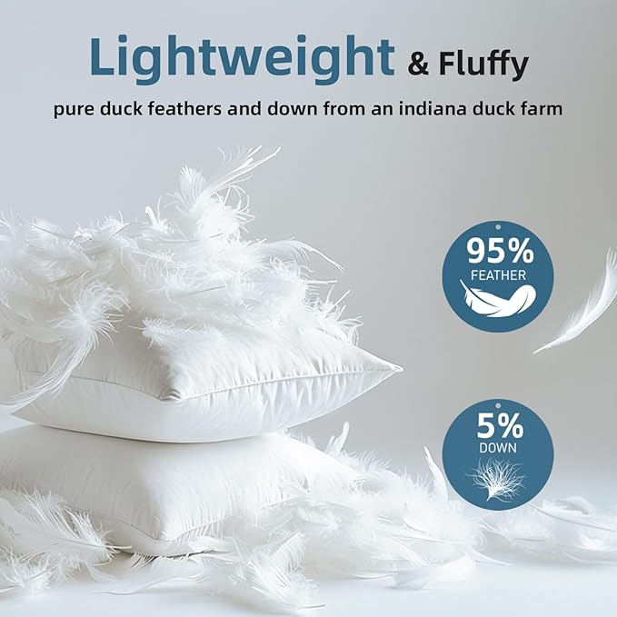 YSTHER Down Feather Throw Pillow Inserts 14x22 Set of 2 Firm Large Lumbar Pillows for Bed Decorative Couch Soft Pillows for Sleeping Indoor White Cotton Pillow Sofa Travel