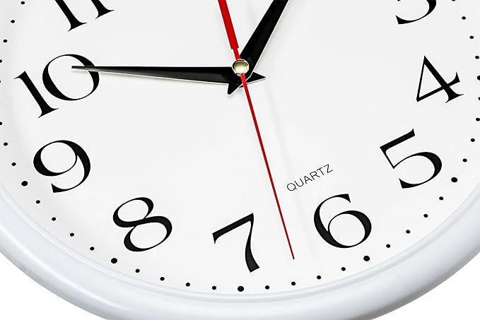 Bernhard Products White Wall Clocks 10 Inch, Set of 2 Silent Non Ticking Quality Quartz Battery Operated Round Easy to Read Home/Office/Kitchen/School Classroom Clock