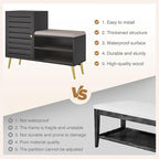 VECELO Shoe Storage Bench with Door&Shelf, Entryway Bench with Seat Cushion, for Hallway, Bedroom, Living Room, L-Shaped, Black
