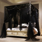 VETHIN 4 Corners Post Princess Bed Canopy Curtain Double Layer Cozy Drape Netting 4 Opening Mosquito Net for Girls & Adults Bedroom Decoration Accessories (Double Black, 47" W*78" L*82"*H/Twin)