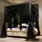 VETHIN 4 Corners Post Princess Bed Canopy Curtain Double Layer Cozy Drape Netting 4 Opening Mosquito Net for Girls & Adults Bedroom Decoration Accessories (Double Black, 78" W*86" L*82"*H/(King))