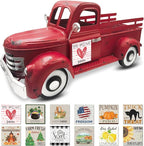 Valentine's day Truck Decor 13.4 Inch Farmhouse Vintage Metal Truck with 12 Magnets Valentines Day Table Decorations for Home Kitchen Mantel Spring Garden Interchangeable Seasonal Decor