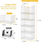 5 Tier Hanging Closet Organizer with Adjustable Dividers, Heavy-Duty Storage Shelves for Clothing, Kitchen, Laundry Room, Extra Large Baskets, 15.7" W x 11.8" D x 51" H, White