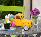 Farmhouse Yellow Truck Metal Decor,Vintage Outdoor Iron Truck Decor, Rustic Pick-up Planter,Antique Car Decoration,Desktop Wine Rack Stand,Decorative Tabletop Storage