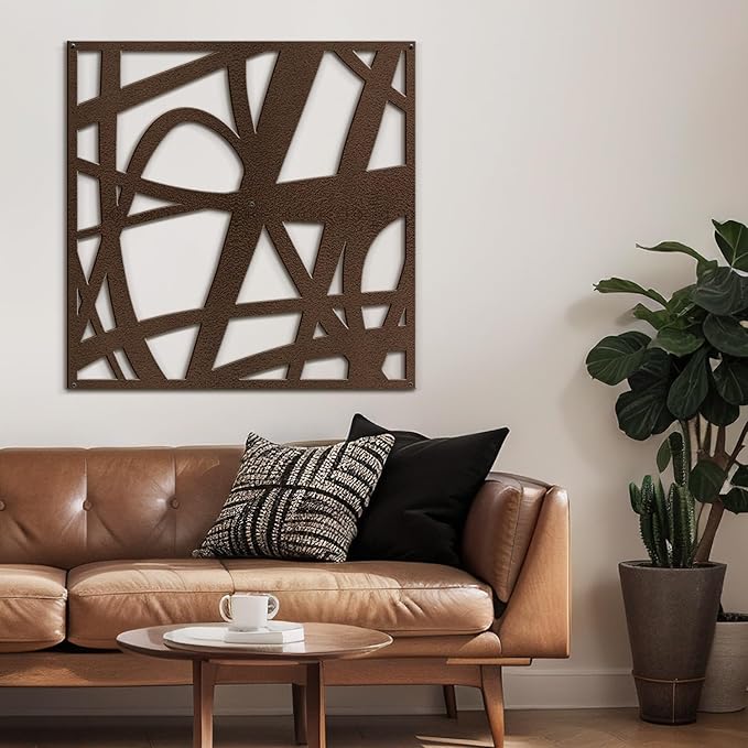 SIGNLEADER Metal Wall Art Decor Abstract Bronze Stroke Lines Modern Abstract Wall Sculpture Hangings Home Decoration for Living Room, Bedroom, Bathroom, Kitchen, Outdoor - 36" Bronze