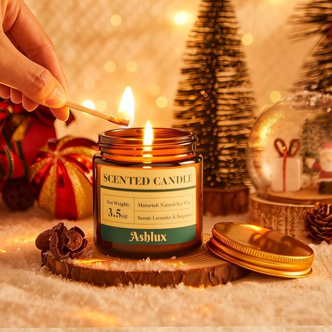4 Pack Scented Candles as Candle Gift Set, Candle Set for Women, Long Lasting Soy Wax Amber Jar Aromatherapy Candles for Stress Relief, Home Decoration, Birthday, Valentine's Day