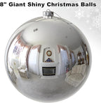 Silver 8.0" Extra Large Christmas Ornaments - Christmas Tree Decoration Balls Shatterproof Hanging Shiny Balls for Birthday Holiday Wedding Decorations Set of 2pcs