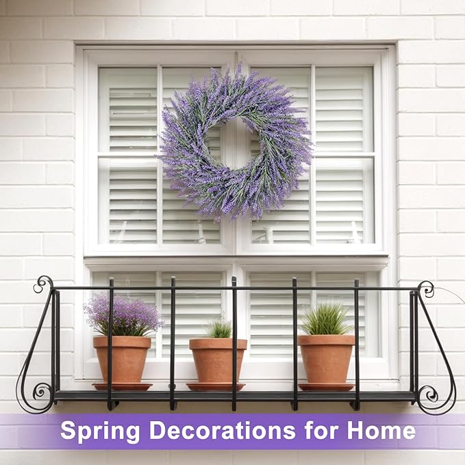22 Inch Summer Spring Wreaths for Front Door Romance Lavender Wreath, Elegant Artificial Front Door Wreath for All Season Spring Decorations for Home Wall Entryway Farmhouse Porch Room Decor