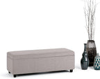SIMPLIHOME Avalon Storage Ottoman Bench - 48 inch Wide Upholstered Linen Look Fabric Rectangular Lift-Top Ottoman in Cloud Grey, Contemporary Storage Bench for Living Room with High-Density Foam