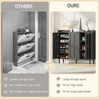 ONBRILL Shoe Cabinet with 3 Doors and Adjustable Shelves, 30 Pairs Shoe Storage Cabinet, 40 Inch Tall Farmhouse Shoe Rack Shoe Organizer Cabinet for Entryway Living Room Closet, Black