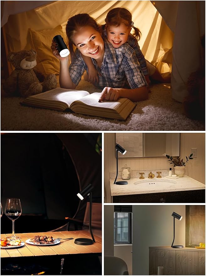 PESUTEN Cordless Table Lamps, Battery Operated Portable Table Light with Magnetic Adjustable Angle Head, 5000mAh Rechargeable Lamp with CCT Dimming for Patio Party Restaurant Dining Home 1 Pack