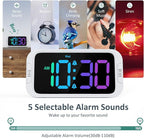 Dual Colorful Alarm Clock for Kids Bedroom - 0-100% Dimmer, 5 Alarm Sounds, USB Charger, Easy to Set, Weekday/Weekend Mode, Snooze, 12/24Hr, Battery Backup, Digital Clock for Teens Boys Bedside