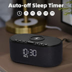 Sound Machine Alarm Clock for Bedrooms: Bluetooth 10W Stereo Sound Speaker with Wireless Charging - White Noise Machine for Sleeping with 21 Soothing Sounds - Black