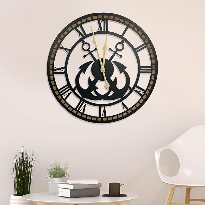 24 Inch Wall Clock, Anchor Wall Clock, Silent Non Ticking, Battery Operated Large Decor Clocks for Living Room Decor, Kitchen, Office (Nautical Style)