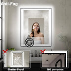 28x32 LED Bathroom Mirror - Black Aluminum Framed,Front and Backlit,Anti-Fog Framed Bathroom Vanity Mirror,3 Color Stepless Dimmable Lighted Smart Mirror(Horizontal/Vertical)