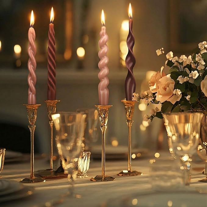 Nuanchu 4 Pcs 7.87 Inch Twisted Taper Candles Wax Unscented Smokeless Spiral Swirl Candlesticks for Wedding Holiday Dinner Party Home Decorations(Neutral)