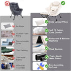 Lazy Chair with Ottoman, Modern Accent Chair with Lumbar Pillow, Velvet Beige Sofa, Lounge Chairs with Folding Footrest, Oversized Supportive Chairs for Bedroom, Reading