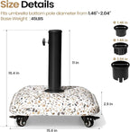 45lbs Patio Umbrella Base with 4 Wheels, Square Cobblestone Concrete Stand, Heavy Duty Market Umbrella Stand for Outdoor