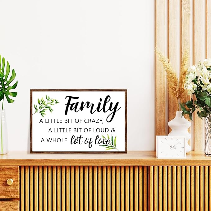 Family a Little Bit of Crazy Sign Wood Plaque Wall Decor,Rustic Family Hanging Wooden Signs Wall Pediments for Home Front Door Wall Decor