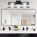 Crystal Modern Bathroom Light Fixtures, 4-Light Black Bathroom Vanity Wall Light, Vanity Lights for Mirror, Restroom, Bedroom (E26 Socket, Bulbs Not Included)