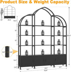 Semoic 85.8" Tall Arched Bookshelf with Door, 5-Tier Etagere Bookcase with Storage Cabinet Shelf, Triple Wide Industrial Bookshelf, Free Standing Display Shelf for Living Room Home Office, Black