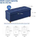 BRIAN & DANY 43 Inches Folding Storage Ottoman Bench, Ottoman with Storage Bench for Bedroom, Living Room, Entryway, Foot Rest with Legs, Blue