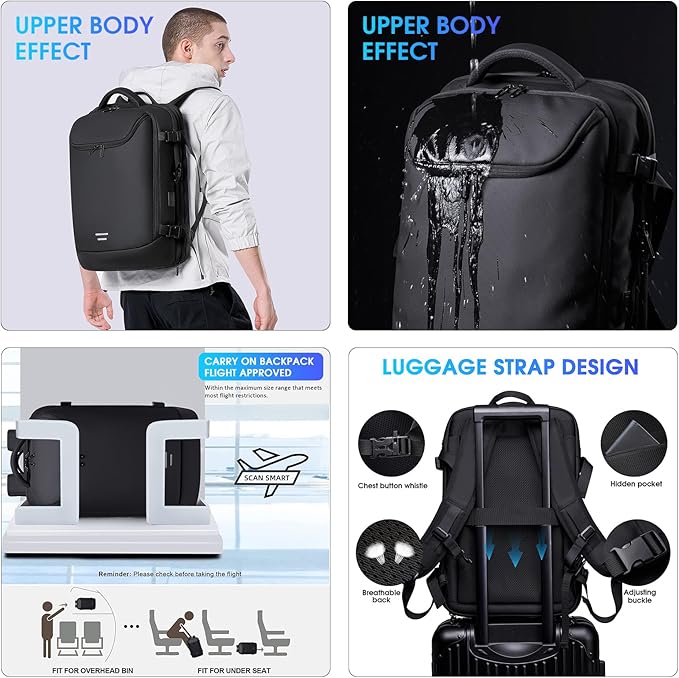 Vacuum Backpack for Men, 50L Expandable Travel Backpack With Vacuum Seal System, Water Resistant 17.3 Inches Laptop Backpack with USB Charging Port-Not Vaccum Pump Included