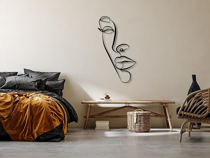 Vailla Wall Art Decor Minimalist Abstract Woman Face Wall Decoration Wooden Modern 3D Sculptures Line Drawing Wall Art Decor Female Single Line Home Hanging for Bedroom Kitchen Bathroom Living Room