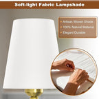 Modern Wall Sconces Set of 2, Hardwired Wall Lights with Flared White Fabric Shade, Brushed Gold Wall Lamps for Bedroom Bedside Stairway Bathroom Living Room(ETL Listed)