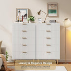 GarveeHome Fluted 5 Drawer Dresser for Bedroom, 48 in Tall Modern Chest of Drawers with Deep Drawers and Wide Top, Wooden Dresser Organizer for Living Room, Hallway, Kids Room, White