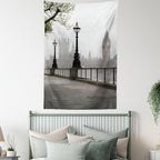 Ambesonne London Tapestry Twin Size, Big Ben View from the Street Palace of Westminster Touristic Britain, Wall Hanging Bedspread Bed Cover Wall Decor, 68" X 88", Off White Brown