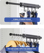 12" Valet Rod for Closet Pull Out With 4 Hooks Valet Rods for Closets (2Pack Black) Closet Valet Rod Slide Out