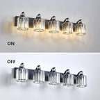 5-Light Black Bathroom Light Fixture Modern Vanity Lights Over Mirror Vintage Wall Sconce Lighting for Bathroom, Bedroom, Living Room, Hallway E26 Base with Crystal Bathroom Vanity Light