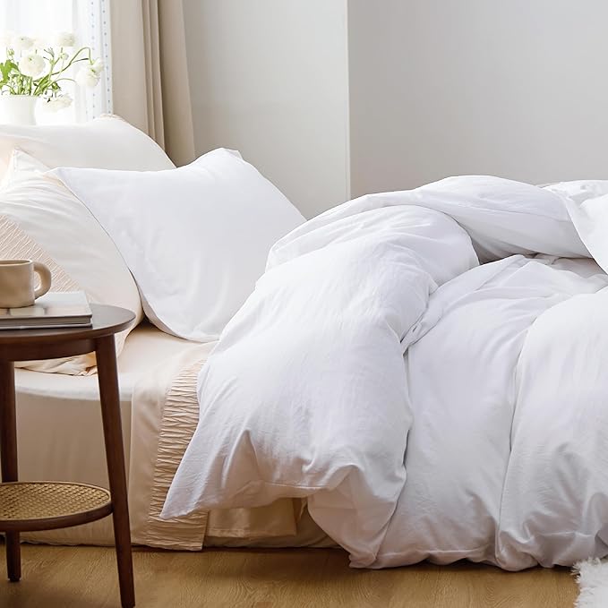 Bedsure Bright White California King Duvet Cover - Prewashed Cotton-Like Polyester Extra Soft Bedding Set, Includes 1 Cal King Duvet Cover 104''x98'' with Zipper Closure & 2 Pillow Shams, No Comforter