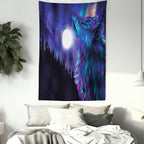 Ambesonne Moon Tapestry, Northern Imagery Aurora Borealis Wolf Forest Starry Night, Wall Hanging for Bedroom Living Room Dorm Decor, 40" X 60", Magenta Indigo