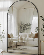 Full Length Mirror, 76"x44" Oversized Floor Mirror Freestanding, Full Body Mirror Floor Standing Mirrors with Stand, Hanging Mounted Mirrors for Bedroom Living Room, Black, Arched Style