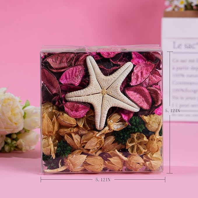 Ocean Style Potpourri Bag, Rose Fragrance Dried Flowers, Potpourri Bowl Filler, Petals vase Filler, Handmade Starfish, Home and Bathroom Decorations
