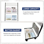 4-Tier Floor-Standing Magazine Rack with Wheels – Perfect Brochure Display Stand for Exhibitions, Offices, and Information Hubs (Black-White)
