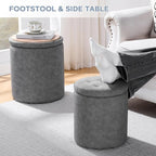 12.6" W x 14.17" H & 14.76" W x 17.32" H Round Set of 2 Ottoman with Storage Vanity Stool for Makeup Multifunctional Ottomans Padded Seat Foot Rest, Padded Seat Footrest for Living Room,Grey