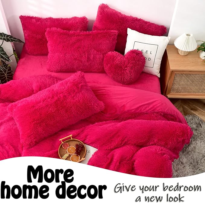 MorroMorn Fluffy Heart Throw Pillows, Shaggy Decorative Pillow for Sofa Couch Bed, Cute Room Decor Decorations for Women Girls Kids (Hot Pink)