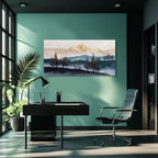 GAIDUOMAI Mountain Canvas Wall Art Gold and Blue Painting Pictures Animals Prints for Wall Decor 24x48 Inch Poster for Living Room Bedroom Home Hanging Decor