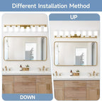 Bathroom Vanity Light,8-Light Brushed Gold Bathroom Light Fixtures with Square Frosted Glass, 51in Gold Wall Lamp Sconces for Mirror Bedroom,Living Room Hallway,E26