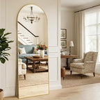 MISSDAY 64"x21" Arched Full Length Mirror, Full Body Mirror with Stand, Floor Mirror Long Free Standing, Leaning or Hanging, Aluminum Thin Frame Wall-Mounted Mirrors Wall Mirrors for Bedroom, Gold