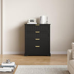 4 Wooden Drawer Dresser for Bedroom Storage, Modern Farmhouse Wood Chest of Drawers with Metal Handles, Wide Storage, Cabinet for Closet, Living Room, or Entryway Black