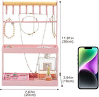 Lolalet 4-Tier Jewelry Organizer Stand with 12 Hooks, Necklace Bracelet Ring & Sunglasses Holder, Cute Metal Jewelry Storage Rack for Vanity, Dresser or Entryway, No Assembly -Pink