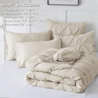 CozyLux Queen Comforter Set Oatmeal, 7 Pieces Pintuck Bed in A Bag, Premium Oatmeal Comforter Queen Size, Pinch Pleat Bedding Sets with Comforter, Sheets, Pillowcases & Shams