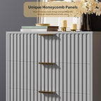 GarveeHome Fluted 5 Drawer Dresser for Bedroom, 48 in Tall Modern Chest of Drawers with Deep Drawers and Wide Top, Wooden Dresser Organizer for Living Room, Hallway, Kids Room, Grey