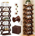 The 9-Tier No-Assembly Bamboo Rack, 2026 Upgraded Foldable 9 Tier Bamboo Corner Shoe Rack, Space-Saving Organizer for Shoes, No Assembly Narrow Shoe Shelf for Entryway Closet Dorm (Brown, 6 Layers)