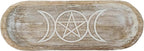 VANIYA CRAFTS® Wooden Handmade Star & Moon Design Boat Shape Incense Holder Stand Insence Tray for Sticks Home Decor Restaurant (11X4,Antique White)