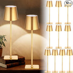 Retisee 12 Pack Cordless Table Lamp Portable Led Rechargeable Desk Lamp 3000mah Battery Operated 3 Color Stepless Dimming Waterproof Light Touch Control for Bedroom Restaurant Bars (Gold,Square Base)